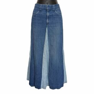 VTG HANDMADE UPCYCLED DENIM SKIRT CUSTOM MILLER JEANS REWORKED TWO-TONE PANELS M
